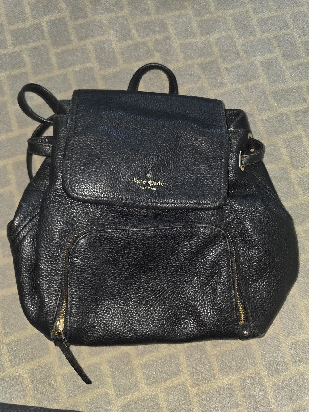 kate spade Black Pebbled Leather Backpack with Gold Hardware